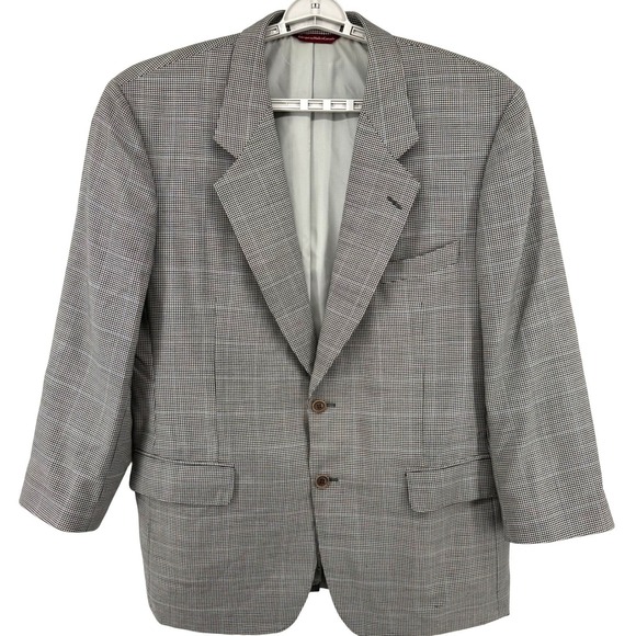 Samuelsohn Men's Houndstooth Blazer 44R Super 100S Wool 2 Button Black Blue